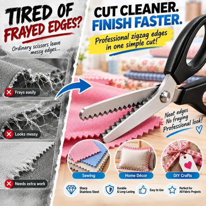 ✂️ Cut & Finish in One Step – Professional Anti-Fray Zigzag Fabric Shears