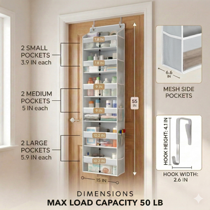 Over the Door Organizer with Pockets for Bedroom, Bathroom, Nursery & Closet Storage